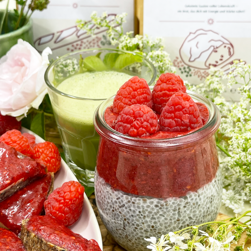 Mehr über den Artikel erfahren Chia-Pudding mit Himbeermus